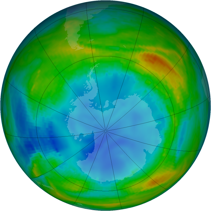 Antarctic ozone map for 07 August 1990